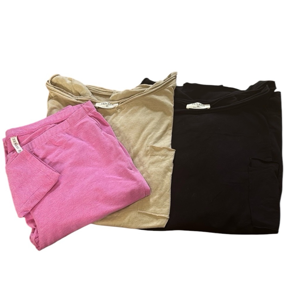 Zenana Lot of 3 Women's New 2x Leggings & 2 Oversized 100% Cotton Pocket Tees 2x